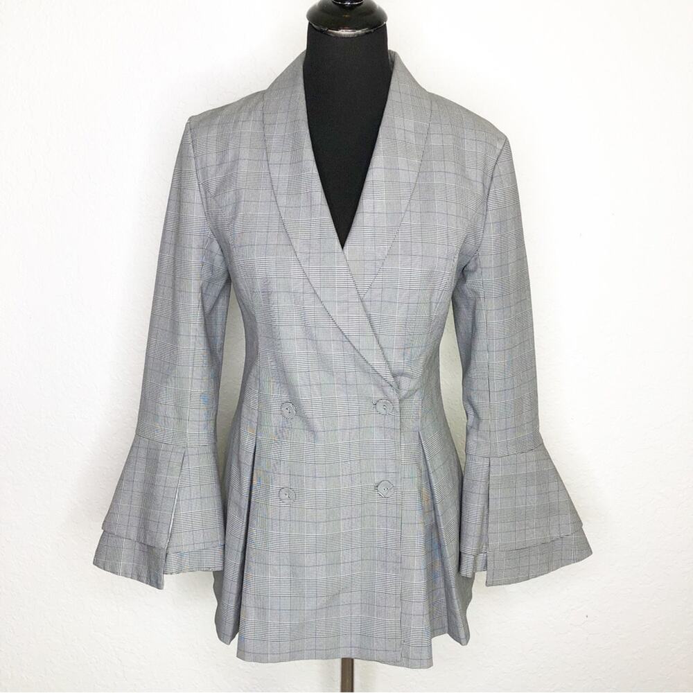 C/MEO Cooperative We Woke Up micro plaid ruffle double breast blazer Medium NWOT